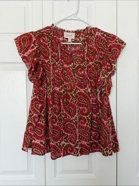 Cleobella Pink and Brown Paisley Flutter Sleeve Blouse